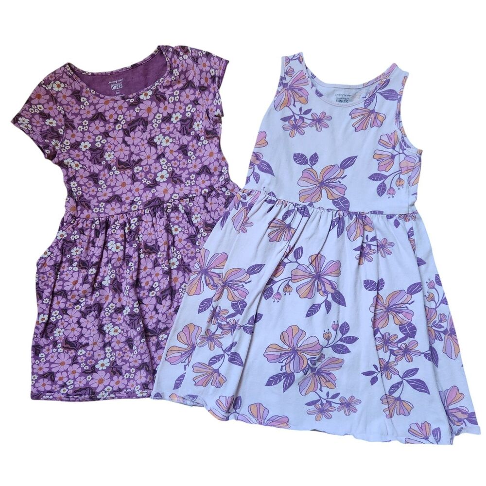 Jumping Beans All-Day-Play Cotton Floral Skater Dresses Bundle of 2 Sz 6X Purple